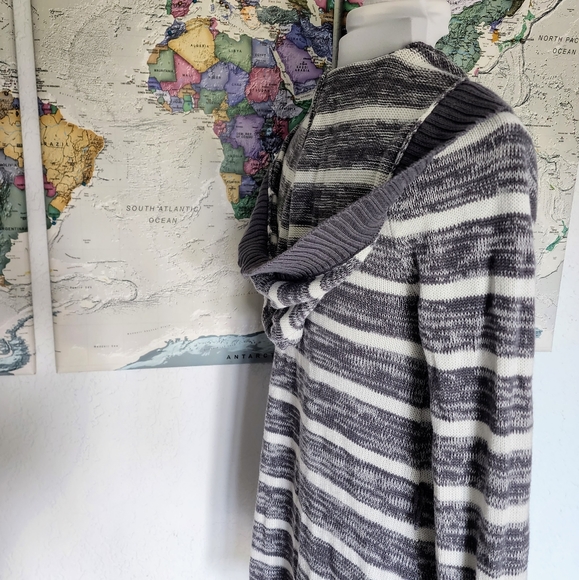 Roxy Open Front Cardigan Size Small 100% Cotton Long Sleeve Striped Sweater - Picture 9 of 10